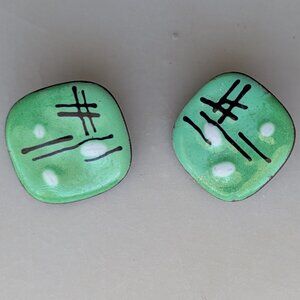 Vintage Ceramic Post Earrings Green Rounded Squares